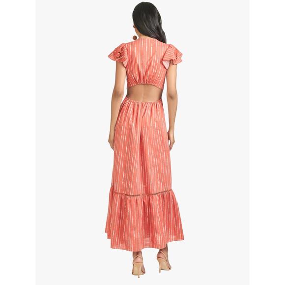 Sachin & Babi Orange White 100% Cotton Georgia Flutter Midi Dress Size 8 - Picture 2 of 8